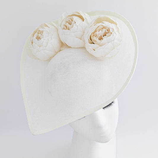 Cream large teardrop peony flower fascinator hat