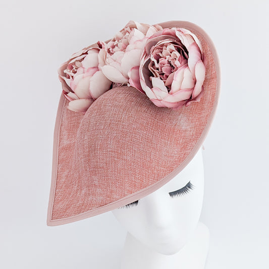 Blush pink large teardrop peony flower fascinator hat