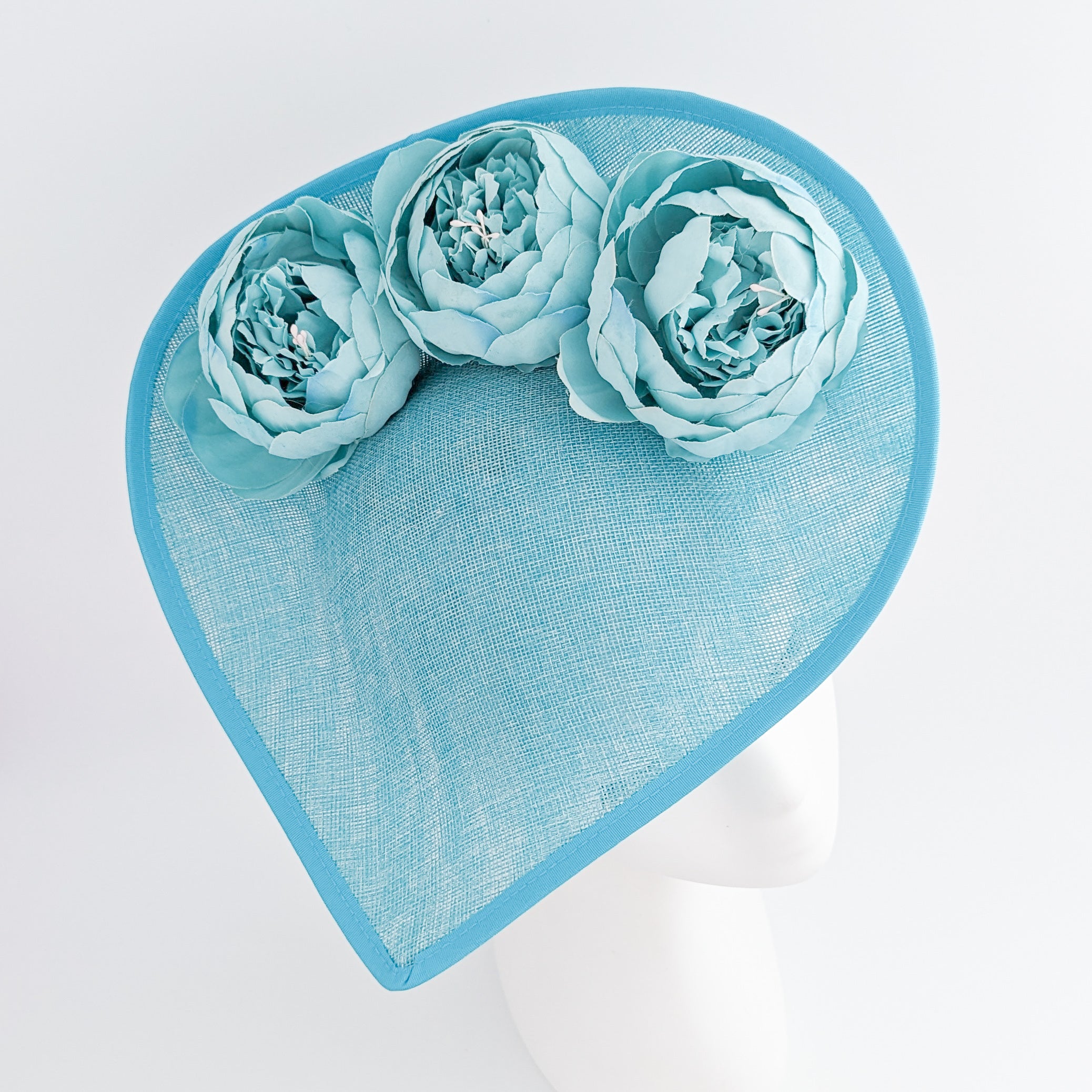 Aqua sky blue large teardrop peony flower fascinator hat Aqua sky blue large teardrop peony flower fascinator hat
