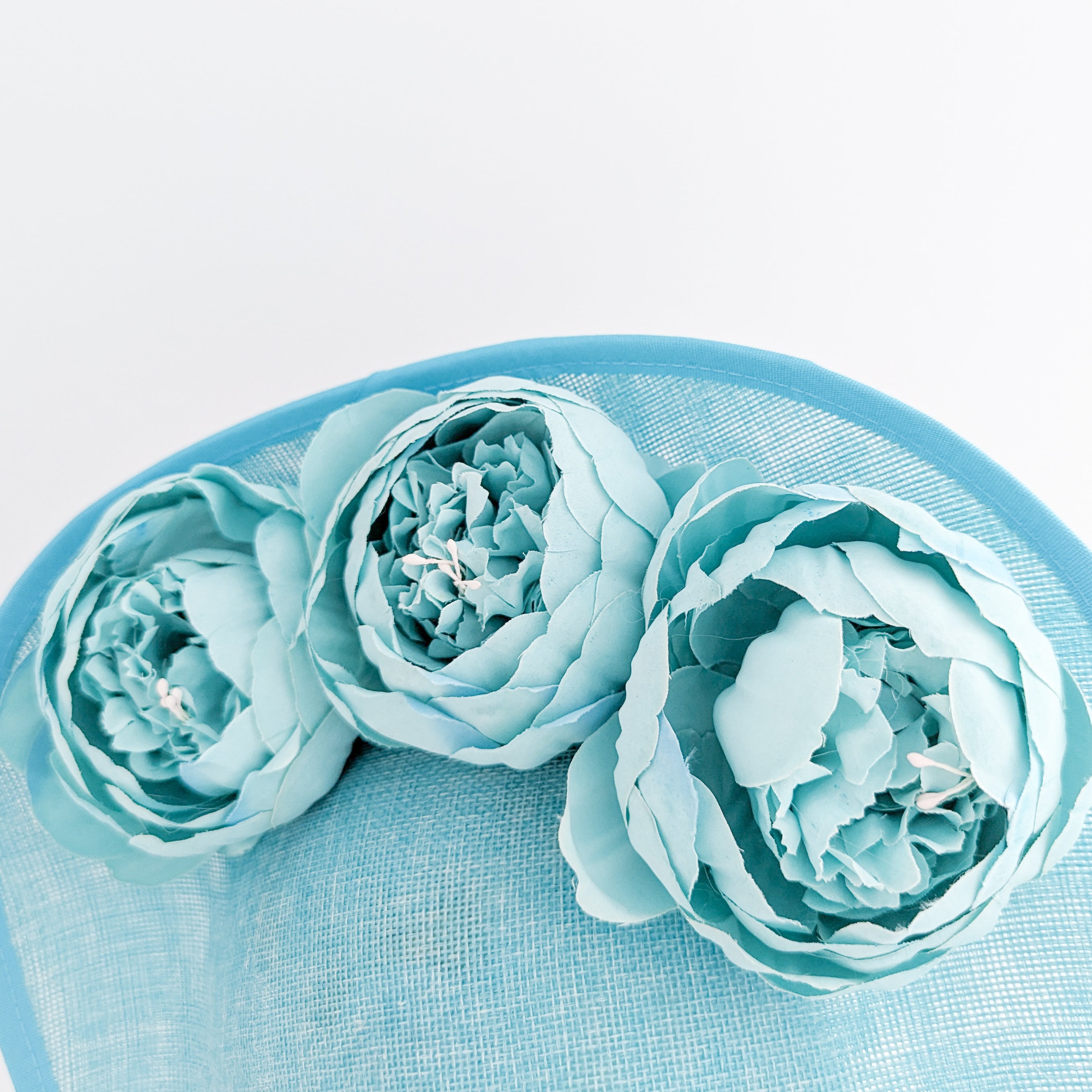 Aqua sky blue large teardrop peony flower fascinator hat Aqua sky blue large teardrop peony flower fascinator hat