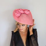 Pink large teardrop peony flower fascinator hat