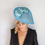 Aqua sky blue large teardrop peony flower fascinator hat Aqua sky blue large teardrop peony flower fascinator hat