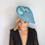 Aqua sky blue large teardrop peony flower fascinator hat Aqua sky blue large teardrop peony flower fascinator hat