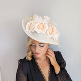 Cream large teardrop rose flower fascinator hat Cream large teardrop rose flower fascinator hat