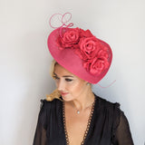 Fuchsia pink large teardrop rose flower fascinator hat Fuchsia pink large teardrop rose flower fascinator hat