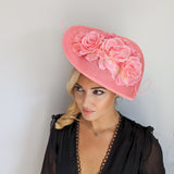 Pink large teardrop rose flower fascinator hat