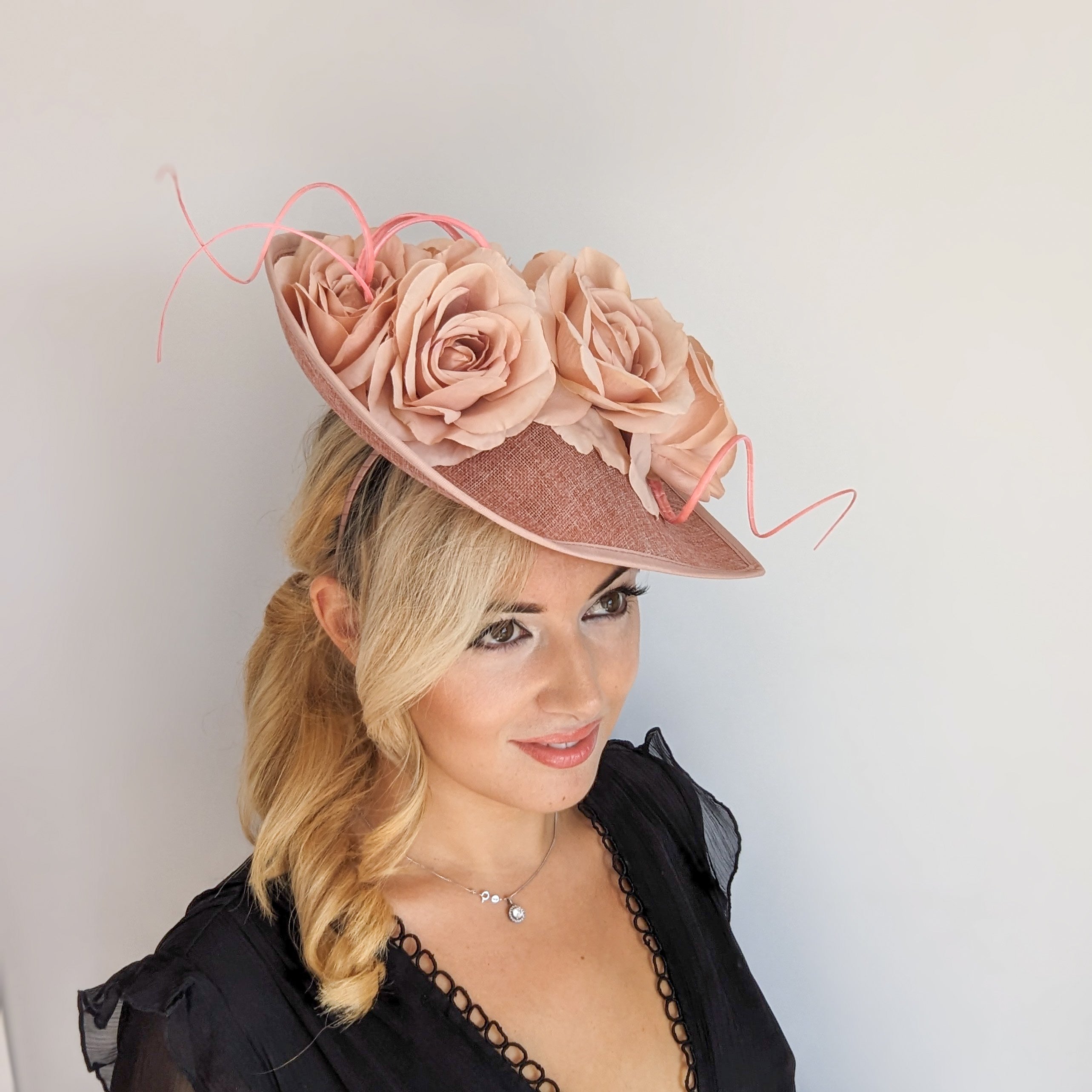 Blush pink large teardrop rose flower fascinator hat Blush pink large teardrop rose flower fascinator hat
