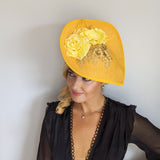 Yellow large teardrop rose flower fascinator hat