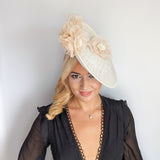 Cream large flower saucer disc fascinator hat Cream large flower saucer disc fascinator hat