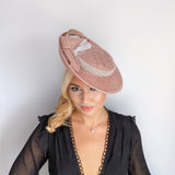 Cappello fascinator disco con piattino grande rosa cipria Cappello fascinator disco con piattino grande rosa cipria