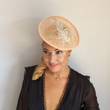 Peach crystal feather disc saucer fascinator hat Peach crystal feather disc saucer fascinator hat