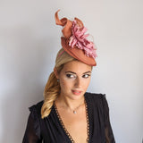 Terracotta dusty blush pink flower fascinator disc saucer hat Terracotta dusty blush pink flower fascinator disc saucer hat