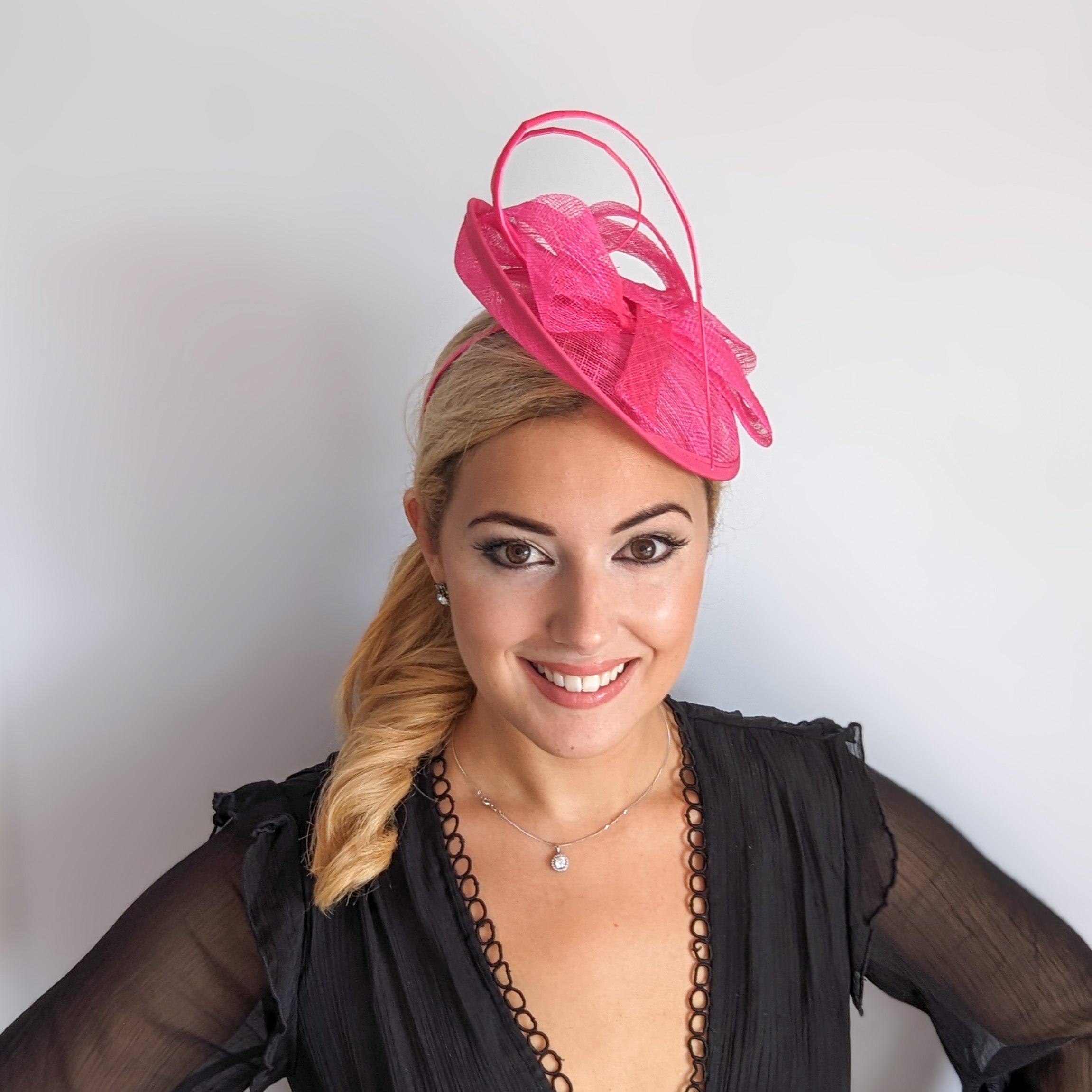 Hot pink disc saucer fascinator hat Hot pink disc saucer fascinator hat