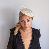 Cream crystal feather disc saucer fascinator hat Cream crystal feather disc saucer fascinator hat