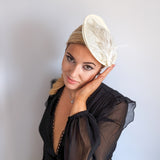 Cream crystal feather disc saucer fascinator hat Cream crystal feather disc saucer fascinator hat