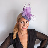 Lavender and lilac purple feather fascinator hat