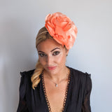Large peach satin rose fascinator hat Large peach satin rose fascinator hat