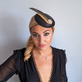 Black pheasant feather small satin fascinator  wedding hats uk Black pheasant feather small satin fascinator  wedding hats uk