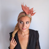 Terracotta dusty pink feather petal fan fascinator hat Terracotta dusty pink feather petal fan fascinator hat