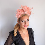 Dusty blush pink feather padded velvet headband fascinator Dusty blush pink feather padded velvet headband fascinator
