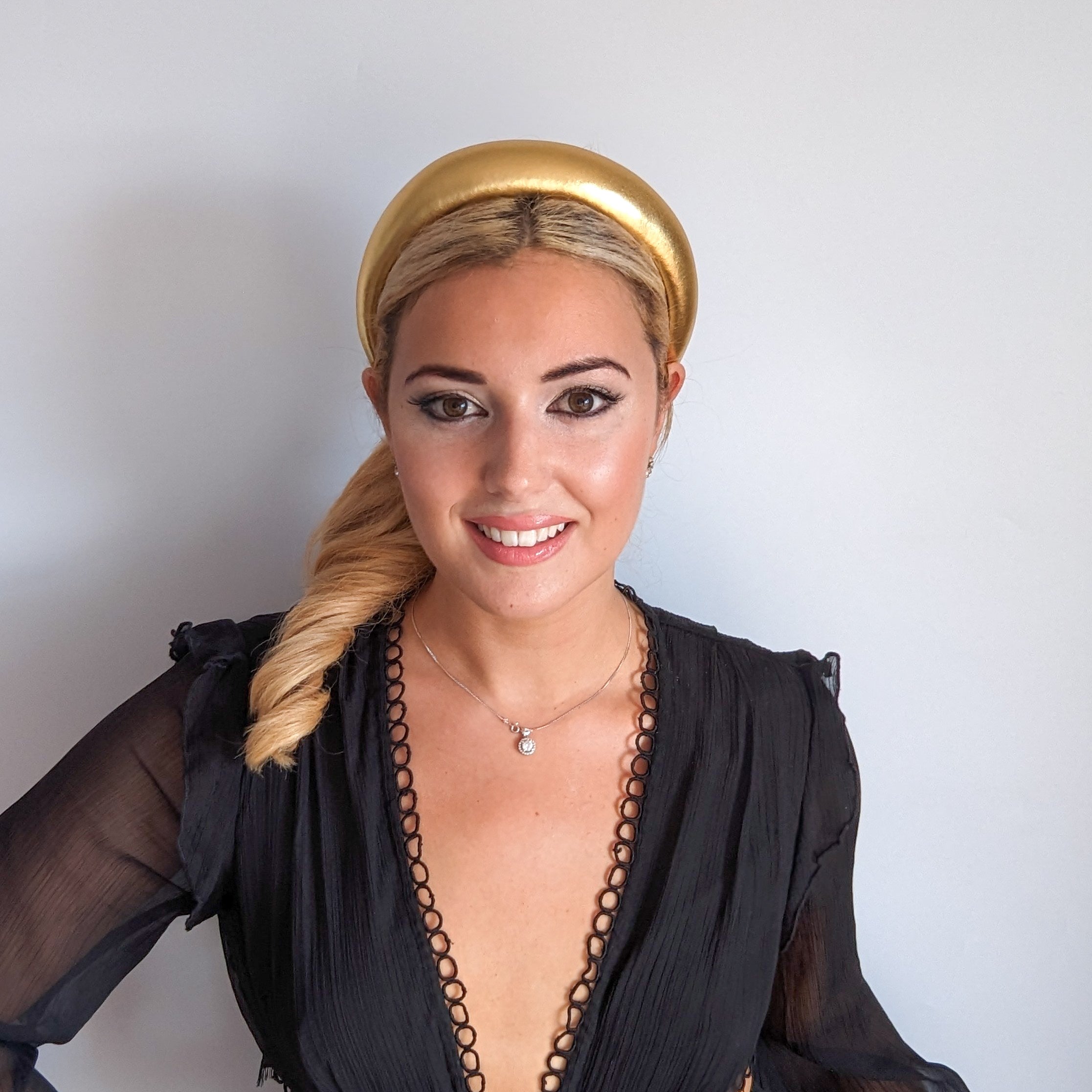 Gold metallic padded headband fascinator Gold metallic padded headband fascinator