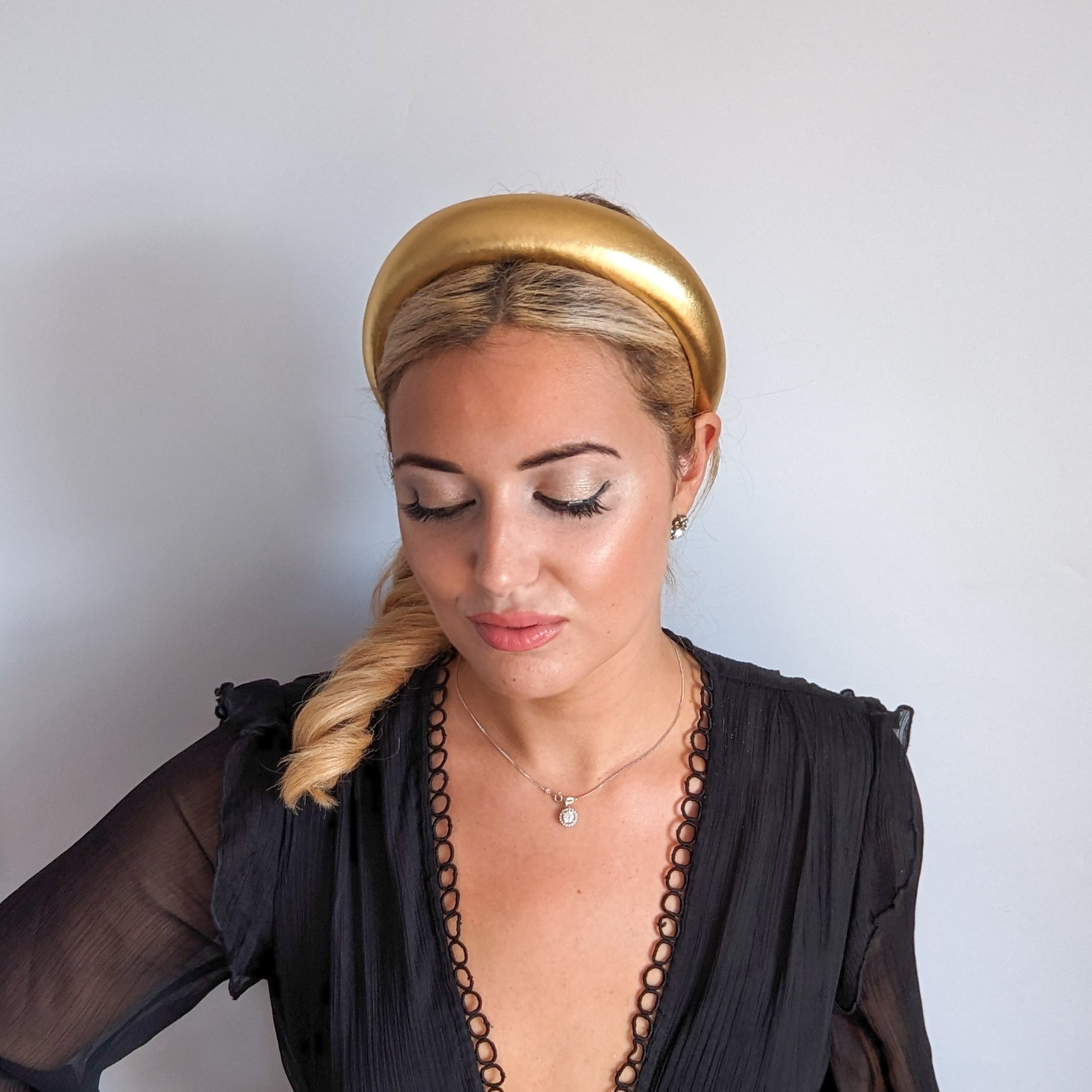 Gold metallic padded headband fascinator Gold metallic padded headband fascinator