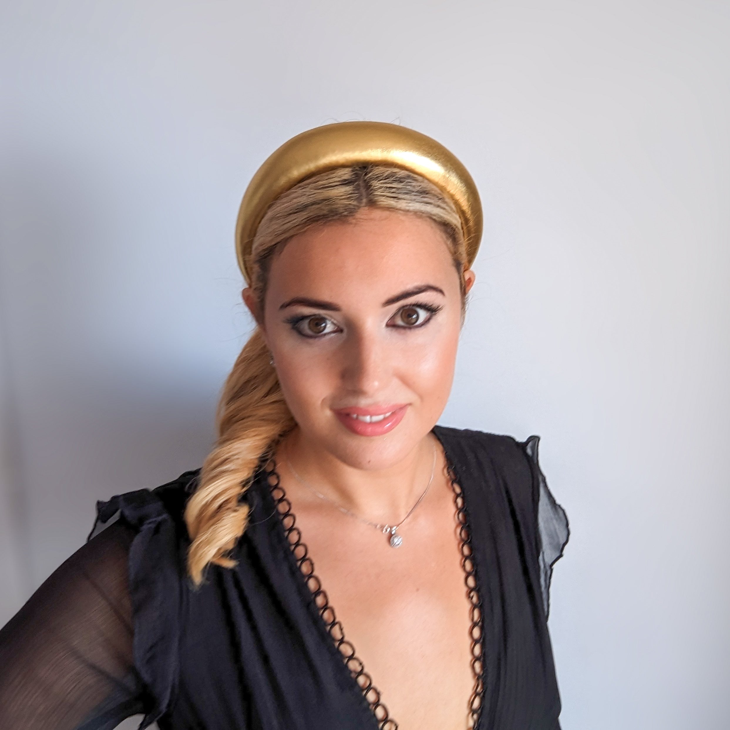 Gold metallic padded headband fascinator Gold metallic padded headband fascinator