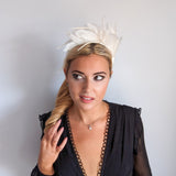 Off White feather satin headband fascinator Off White feather satin headband fascinator