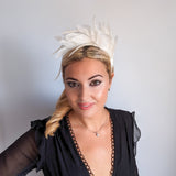 Off White feather satin headband fascinator Off White feather satin headband fascinator