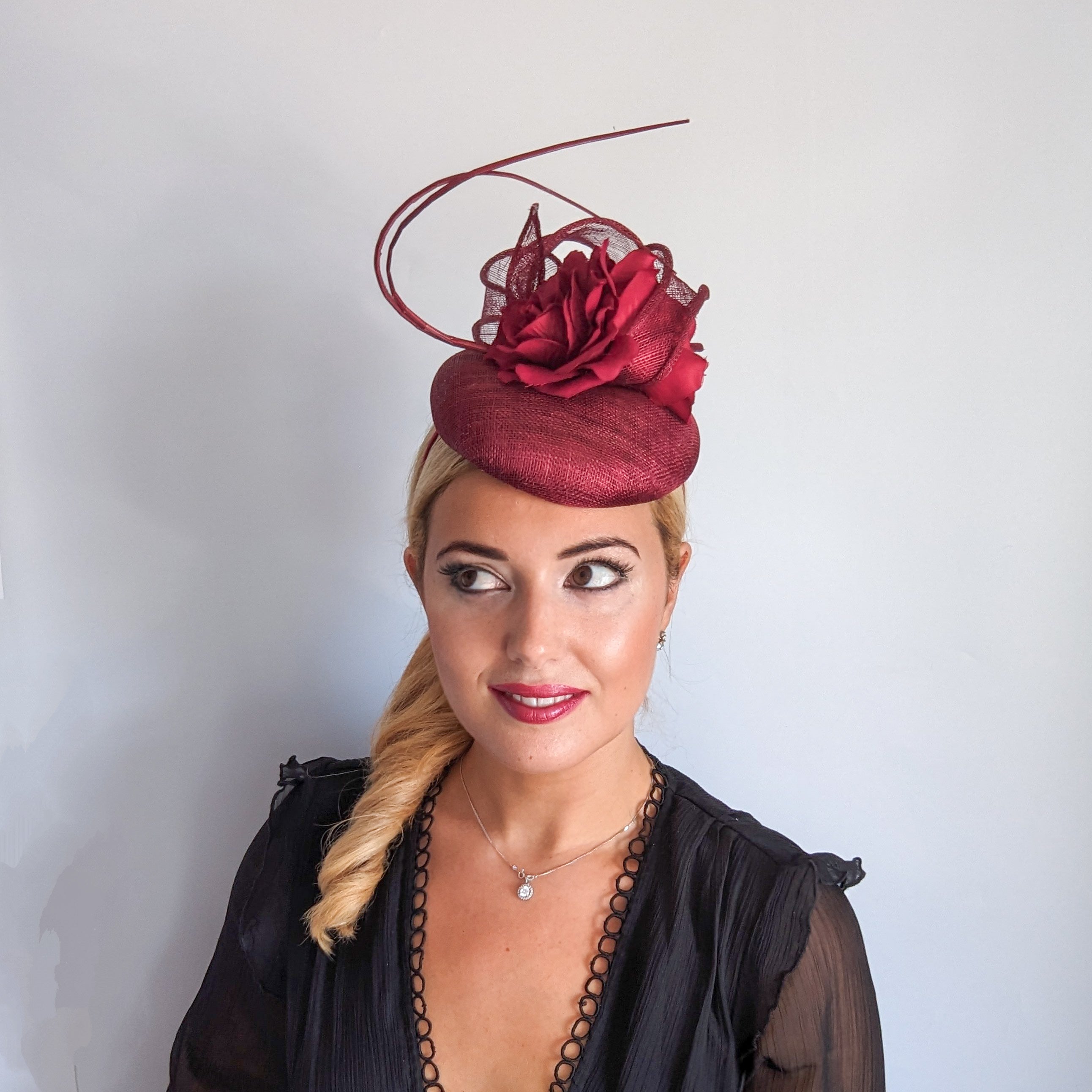 Burgundy flower fascinator hat Burgundy flower fascinator hat