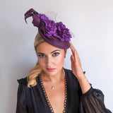 Dark plum purple flower fascinator disc saucer hat Dark plum purple flower fascinator disc saucer hat