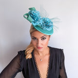 Seafoam mint green flower fascinator disc saucer hat Seafoam mint green flower fascinator disc saucer hat
