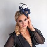 Navy blue flower disc saucer fascinator hat Navy blue flower disc saucer fascinator hat