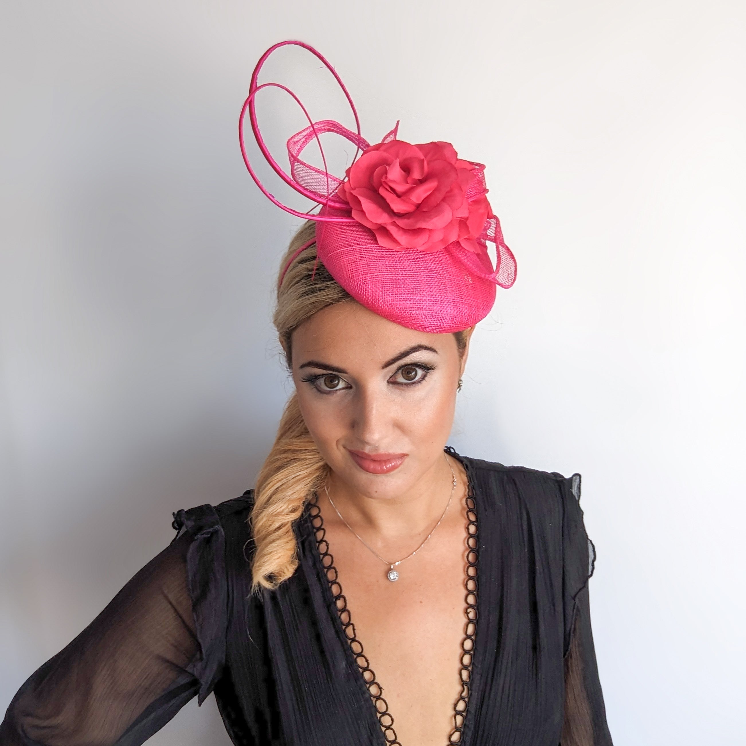 Hot pink flower fascinator hat