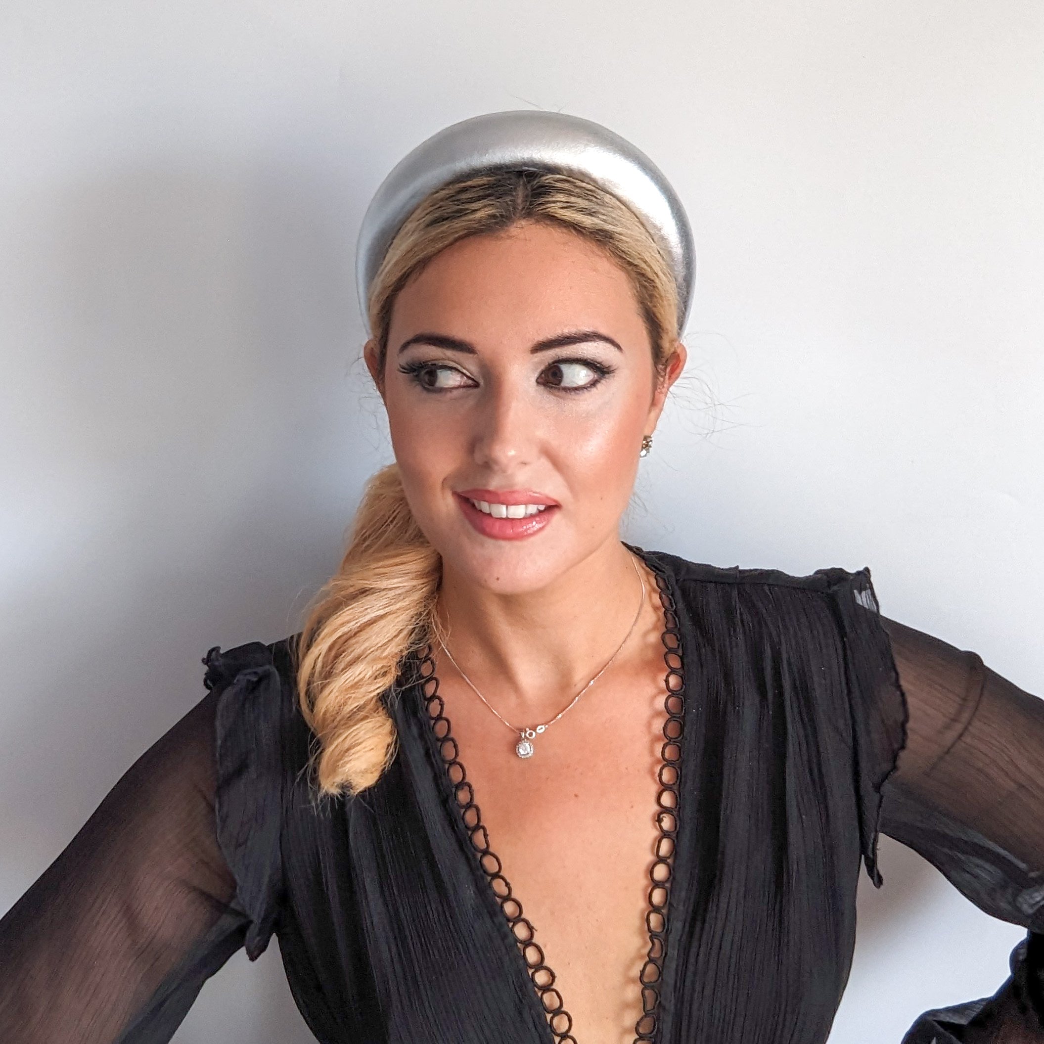 Silver metallic padded headband fascinator Silver metallic padded headband fascinator