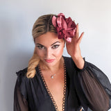 Dusty mulberry satin rose fascinator hat