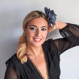 Dusty blue satin rose fascinator hat Dusty blue satin rose fascinator hat