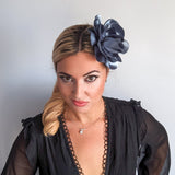 Dusty blue satin rose fascinator hat Dusty blue satin rose fascinator hat