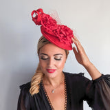 Red flower fascinator disc saucer hat Red flower fascinator disc saucer hat