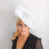 White large flower saucer disc fascinator hat White large flower saucer disc fascinator hat