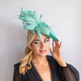 Seafoam mint green feather large saucer disc fascinator hat Seafoam mint green feather large saucer disc fascinator hat