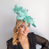 Seafoam mint green feather large saucer disc fascinator hat Seafoam mint green feather large saucer disc fascinator hat