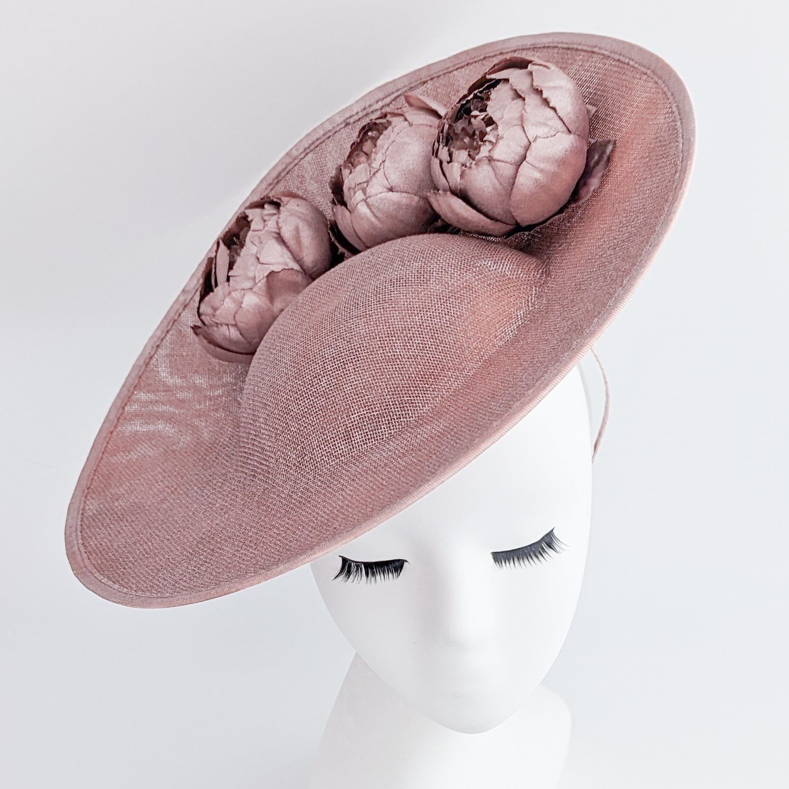 Rose gold shimmer flower large saucer disc fascinator hat Rose gold shimmer flower large saucer disc fascinator hat