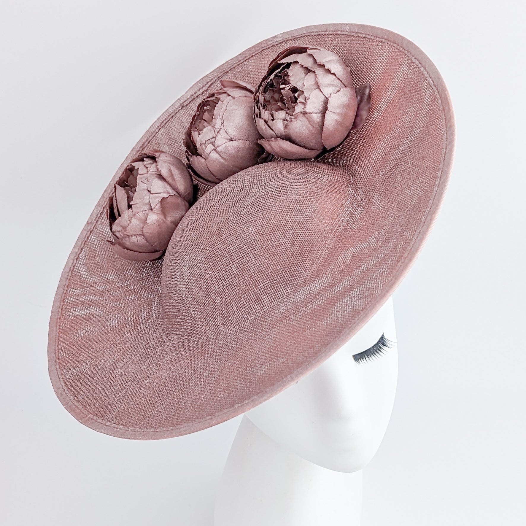 Rose gold shimmer flower large saucer disc fascinator hat Rose gold shimmer flower large saucer disc fascinator hat