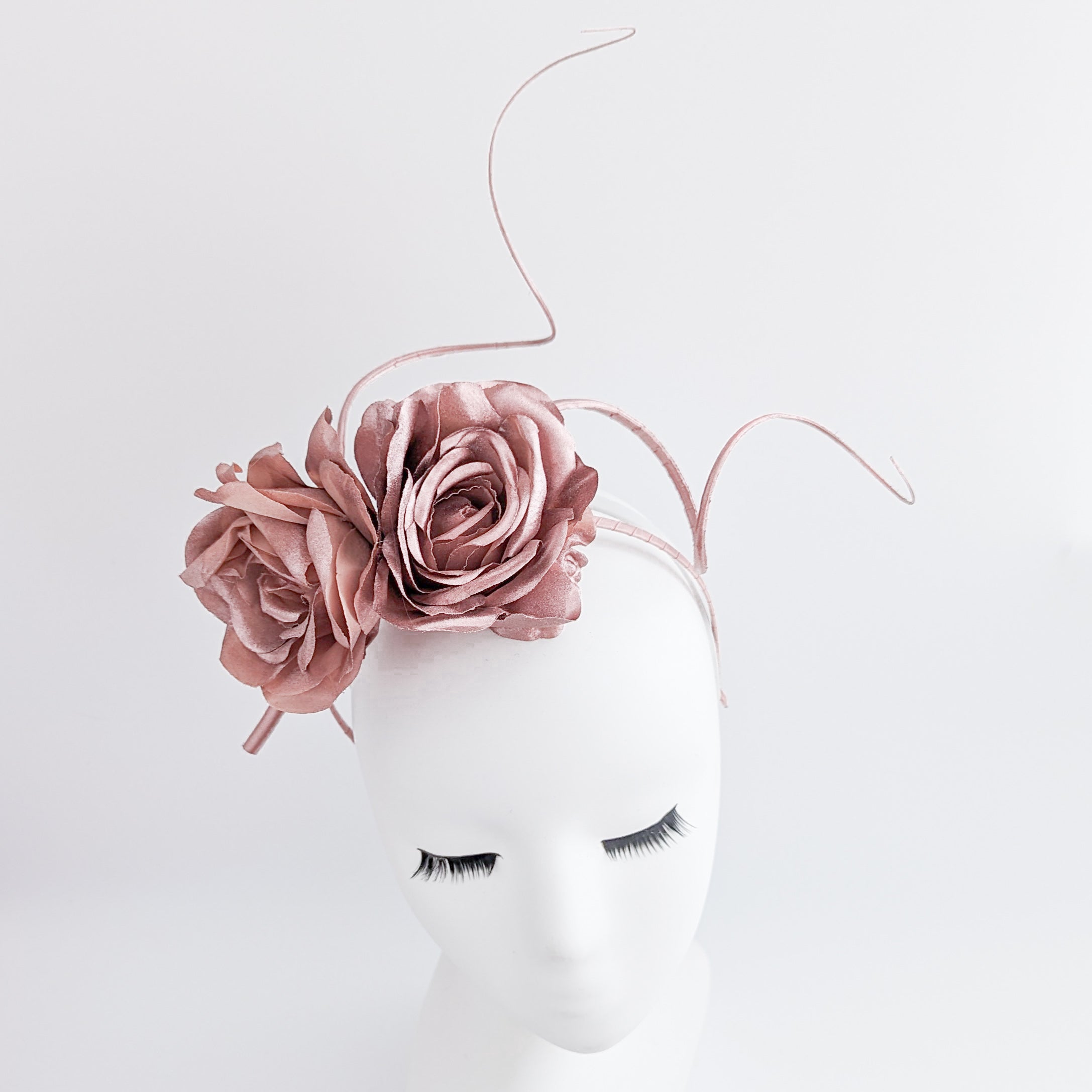 Rose gold shimmer rose flower fascinator hat