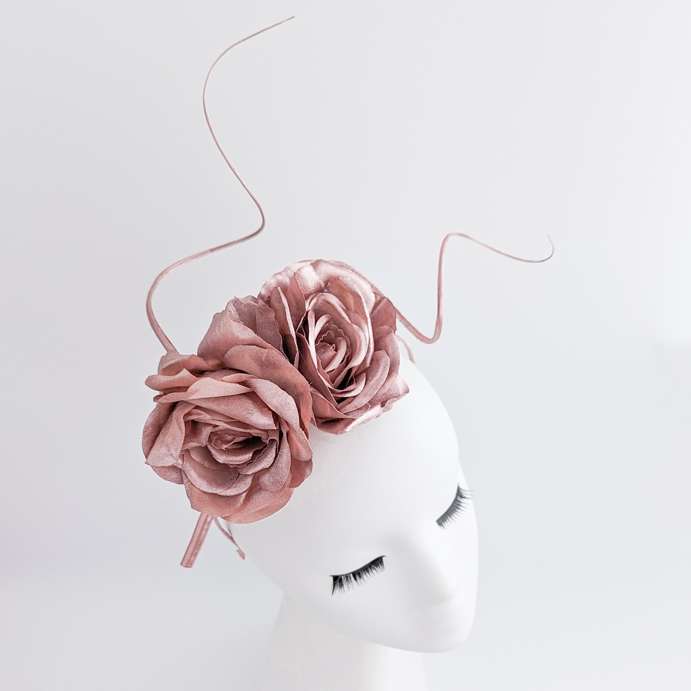 Rose gold shimmer rose flower fascinator hat