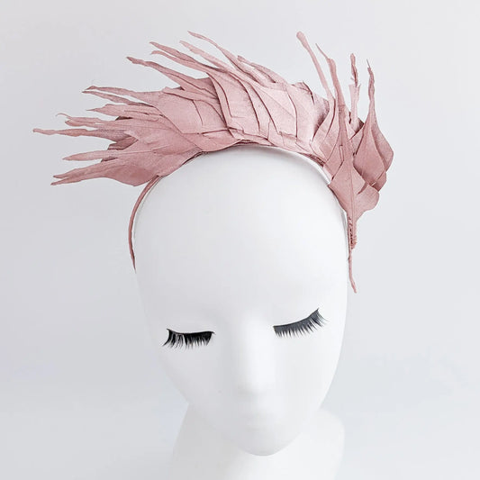 Rose gold metallic shimmer feather headband fascinator House of Hats