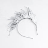 Silver metallic shimmer feather headband fascinator