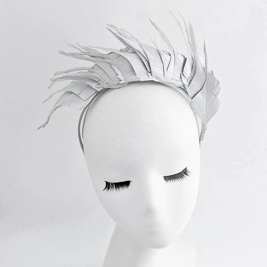 Silver metallic shimmer feather headband fascinator House of Hats