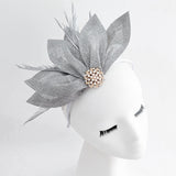Silver shimmer feather petal fan fascinator hat